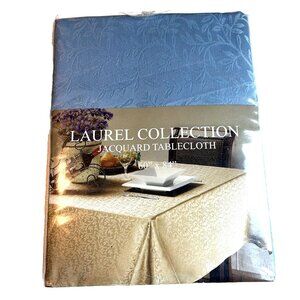 Vintage Laurel Collection Jacquard Tablecloth 60x84 Rectangular Blue Leaves NWT
